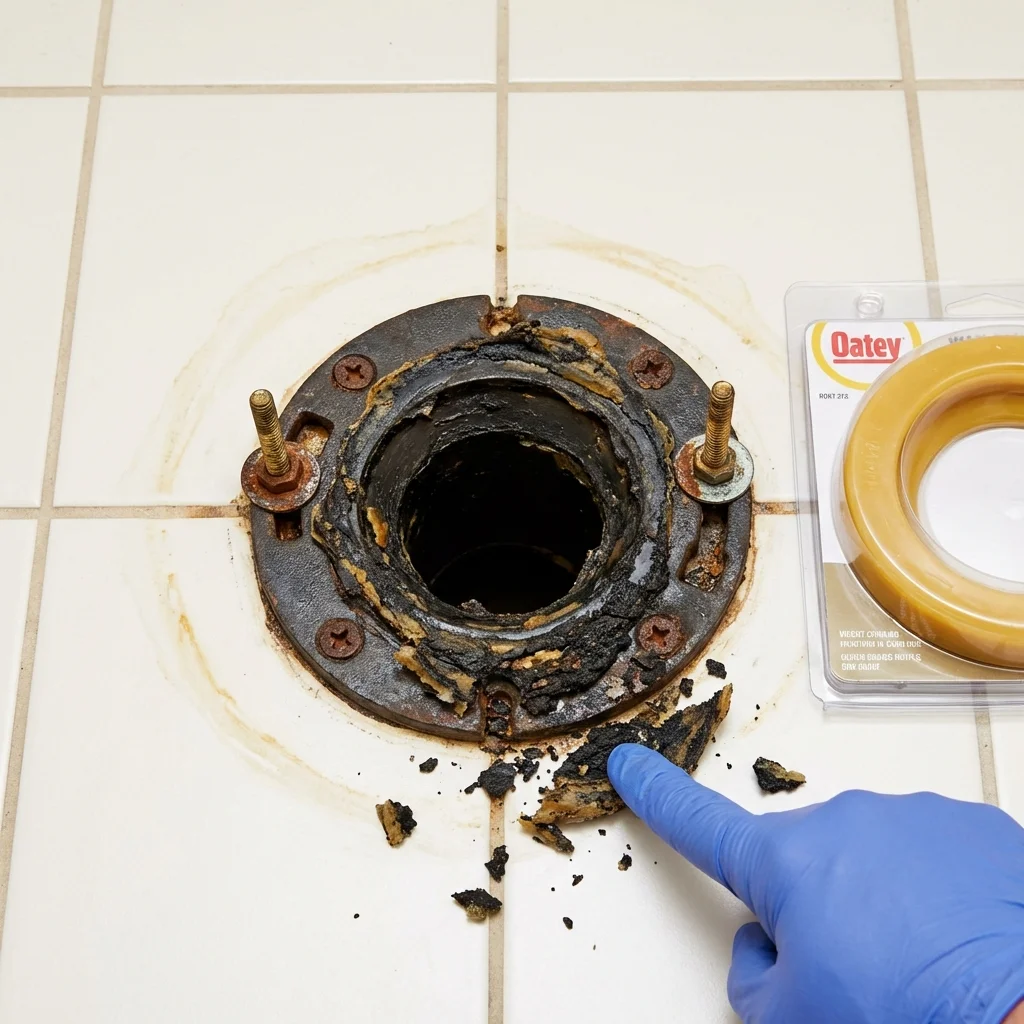 Failed wax ring showing water seepage at the base of a toilet in a Alpine, CA home