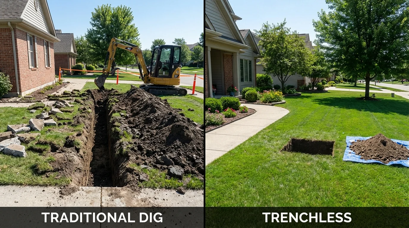 Trenchless sewer repair with minimal yard damage versus traditional excavation in Alpine, CA